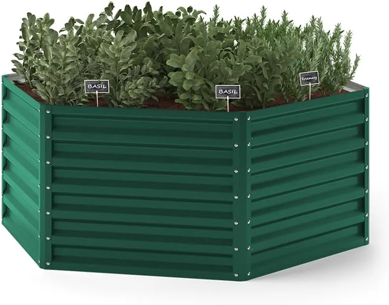 ok-Living Hochbeet Kräuterbeet Gemüsebeet sechseckig 129x129x60cm (LxBxH) grün Pflanzkasten Frühbeet Aufzucht Beet Garten