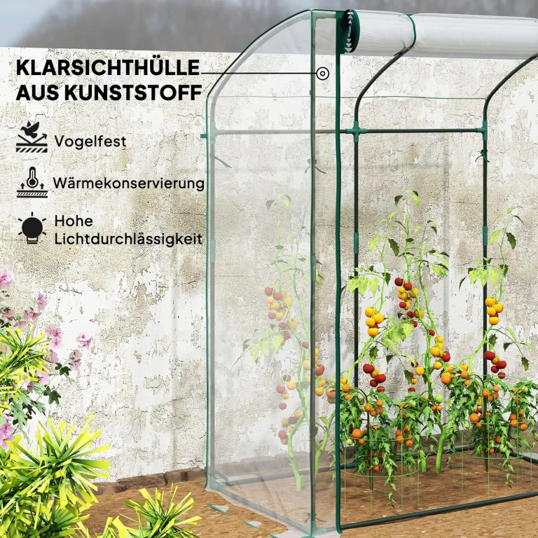 Outsunny Gewächshaus mit Tür Gebogendach Winterfest Foliengewächshaus aus Stahl, Treibhaus für Balkon, Garten, Tomatenhaus 128 x 70 x 170 cm, Tomatengewächshaus für Tomaten, Blumen, Transparent – Bild 4