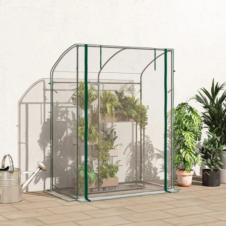 Outsunny Gewächshaus mit Tür Gebogendach Winterfest Foliengewächshaus aus Stahl, Treibhaus für Balkon, Garten, Tomatenhaus 128 x 70 x 170 cm, Tomatengewächshaus für Tomaten, Blumen, Transparent – Bild 8