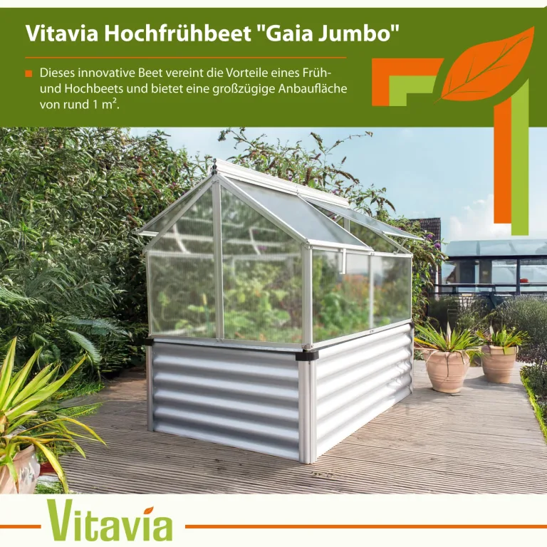 Vitavia Hochfrühbeet Gaia Jumbo Hoch- & Frühbeet | Aluminium, 122 x 83 x 137 cm | 4 mm Hohlkammerplatten | Rückenschonendes Gärtnern | Wetterfester Unterbau | Optimale Wachstumsbedingungen – Bild 2