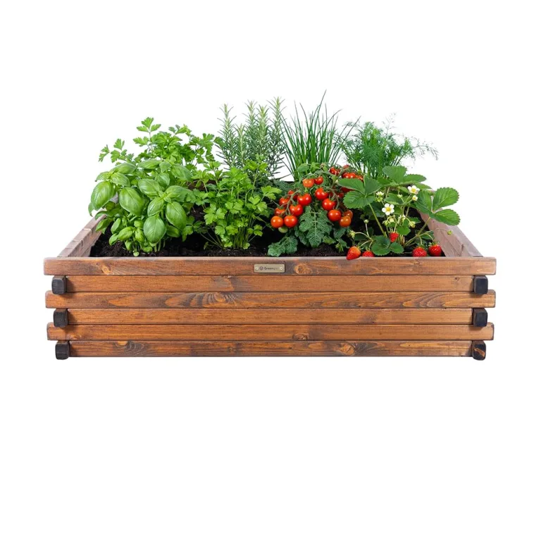 Greenspot - Hochbeet Holz - Kräuterbeet für Garten - 120x80 - aus Echtholz, Imprägniert - Gemüsebeet, Blumenbeet, Pflanzkübel XXL, Pflanzkasten - Timber Palisanderbraun – Bild 10