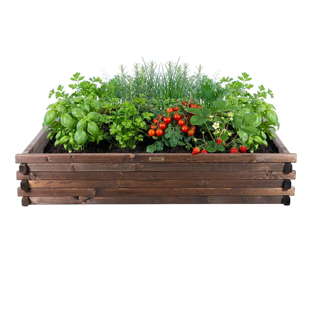 Greenspot - Hochbeet Holz - Kräuterbeet für Garten - 120x80 - aus Echtholz, Imprägniert - Gemüsebeet, Blumenbeet, Pflanzkübel XXL, Pflanzkasten - Timber Palisanderbraun Dunkel