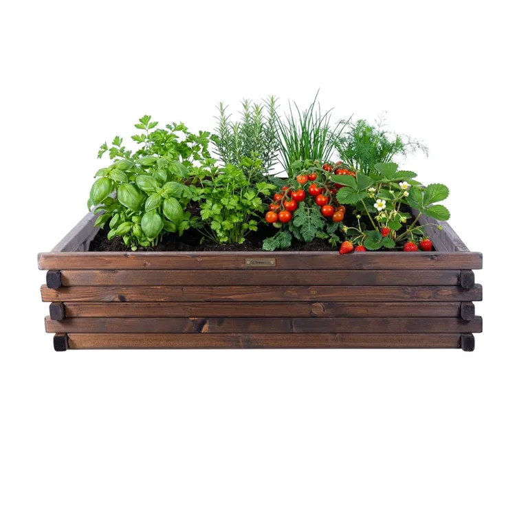 Greenspot - Hochbeet Holz - Kräuterbeet für Garten - 120x80 - aus Echtholz, Imprägniert - Gemüsebeet, Blumenbeet, Pflanzkübel XXL, Pflanzkasten - Timber Palisanderbraun Dunkel – Bild 10