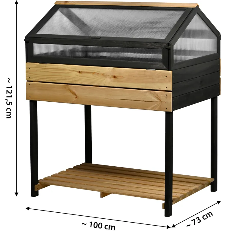 dobar® XXL Hochbeet mit Frühbeet-Aufsatz - Großes Anzuchtbeet aus Kiefernholz - Gemüsebeet Kräuterbeet - 100 x 73 x 121,50 cm - Anthrazit Natur, Hellbraun – Bild 2
