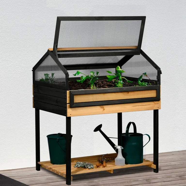 dobar® XXL Hochbeet mit Frühbeet-Aufsatz - Großes Anzuchtbeet aus Kiefernholz - Gemüsebeet Kräuterbeet - 100 x 73 x 121,50 cm - Anthrazit Natur, Hellbraun – Bild 4