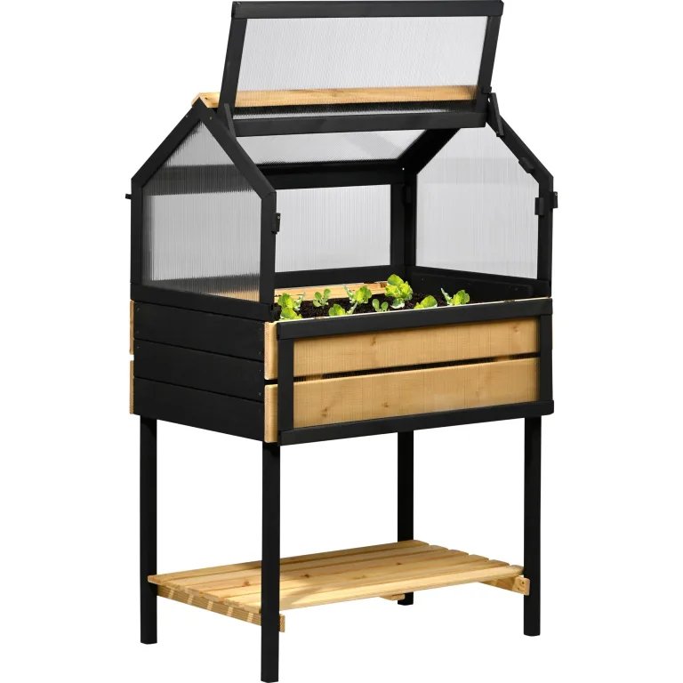 dobar® XXL Hochbeet mit Frühbeet-Aufsatz - Großes Anzuchtbeet aus Kiefernholz - Gemüsebeet Kräuterbeet - 100 x 73 x 121,50 cm - Anthrazit Natur, Hellbraun – Bild 5