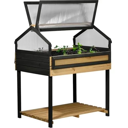 dobar® XXL Hochbeet mit Frühbeet-Aufsatz - Großes Anzuchtbeet aus Kiefernholz - Gemüsebeet Kräuterbeet - 100 x 73 x 121,50 cm - Anthrazit Natur, Hellbraun – Bild 6
