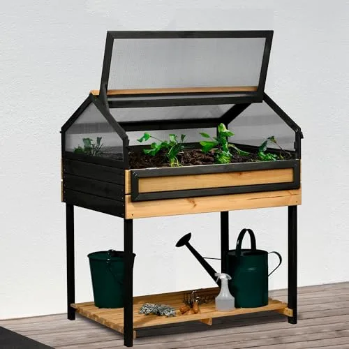 dobar® XXL Hochbeet mit Frühbeet-Aufsatz - Großes Anzuchtbeet aus Kiefernholz - Gemüsebeet Kräuterbeet - 100 x 73 x 121,50 cm - Anthrazit Natur, Hellbraun – Bild 9