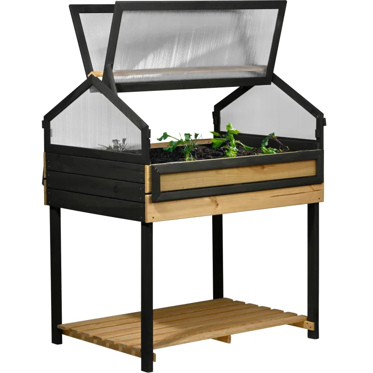 dobar® XXL Hochbeet mit Frühbeet-Aufsatz - Großes Anzuchtbeet aus Kiefernholz - Gemüsebeet Kräuterbeet - 100 x 73 x 121,50 cm - Anthrazit Natur, Hellbraun – Bild 1