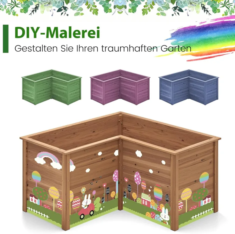 COSTWAY Erhöhtes Hochbeet Holz, Gartenbeet tief, Pflanzkasten mit offenem Boden, für Balkon Garten Terrasse, Pflanzenbeet L-förmig, Kräuterbeet Pflanzkasten, Tannenholz, 120 x 120 x 63 cm (Braun) – Bild 8