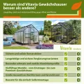 Vitavia Gewächshaus Apollo 2500" schwarz | 2,5 m² | 6 mm HKP | Inkl. Stahlfundament | Barrierefreier Zugang | Tür für Vorhängeschloss | Einfacher Aufbau | Langlebig & Wetterfest - Thumbnail 7