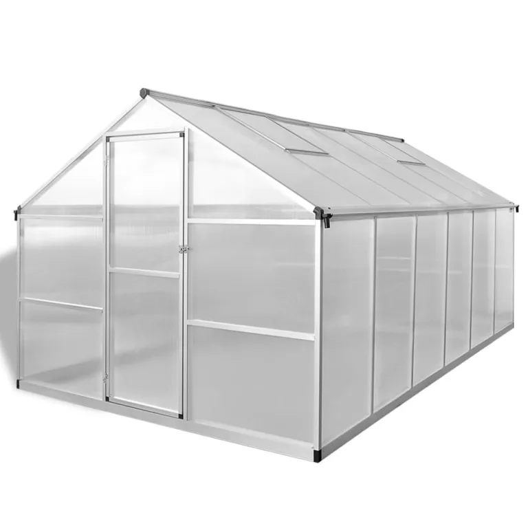 Festnight Gewächshaus mit Fundament 361x250x195 cm 9,025 m² Gewächshäuser mit Fundamentrahmen Gewaechshaus Alu Foliengewächshaus Aluminium Tomatenhaus Treibhaus – Bild 2