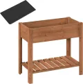 WOLTU Hochbeet Holz, 80x75x40 cm, mit Blumenkasten Ablageboden Folie, Gemüsebeet Kräuterbeet, für Balkon Garten Terasse Outdoor, Braun - Thumbnail 7
