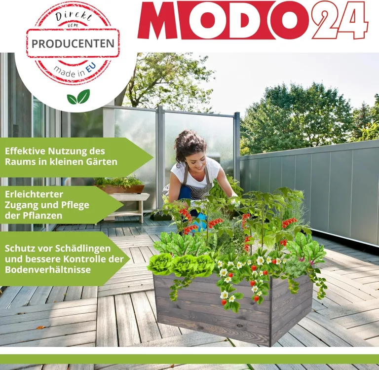 Hochbeet Holz, Kräuterbeet, Gartenbeet, Pflanzkasten, Blumenbeet, für Garten und Terrasse, Kiefernholz, Massivholz, Naturholz, Gemüsegarten, Abmessungen 45x120x80 cm, Farbe: Braun – Bild 2
