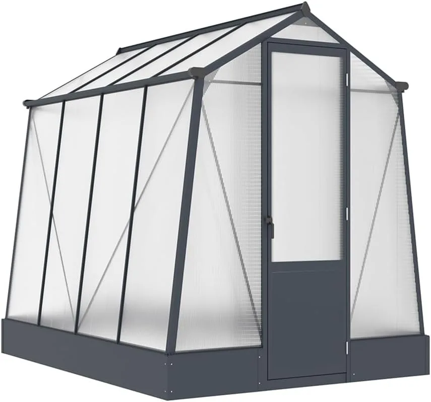 Westmann Natura 68 | Aluminium Gewächshaus mit Fundament | 248x188x227 cm | Doppelstegplatten 4 mm | UV-beständig | Inkl. Entwässerungssystem & Dachfenster | Anthrazit