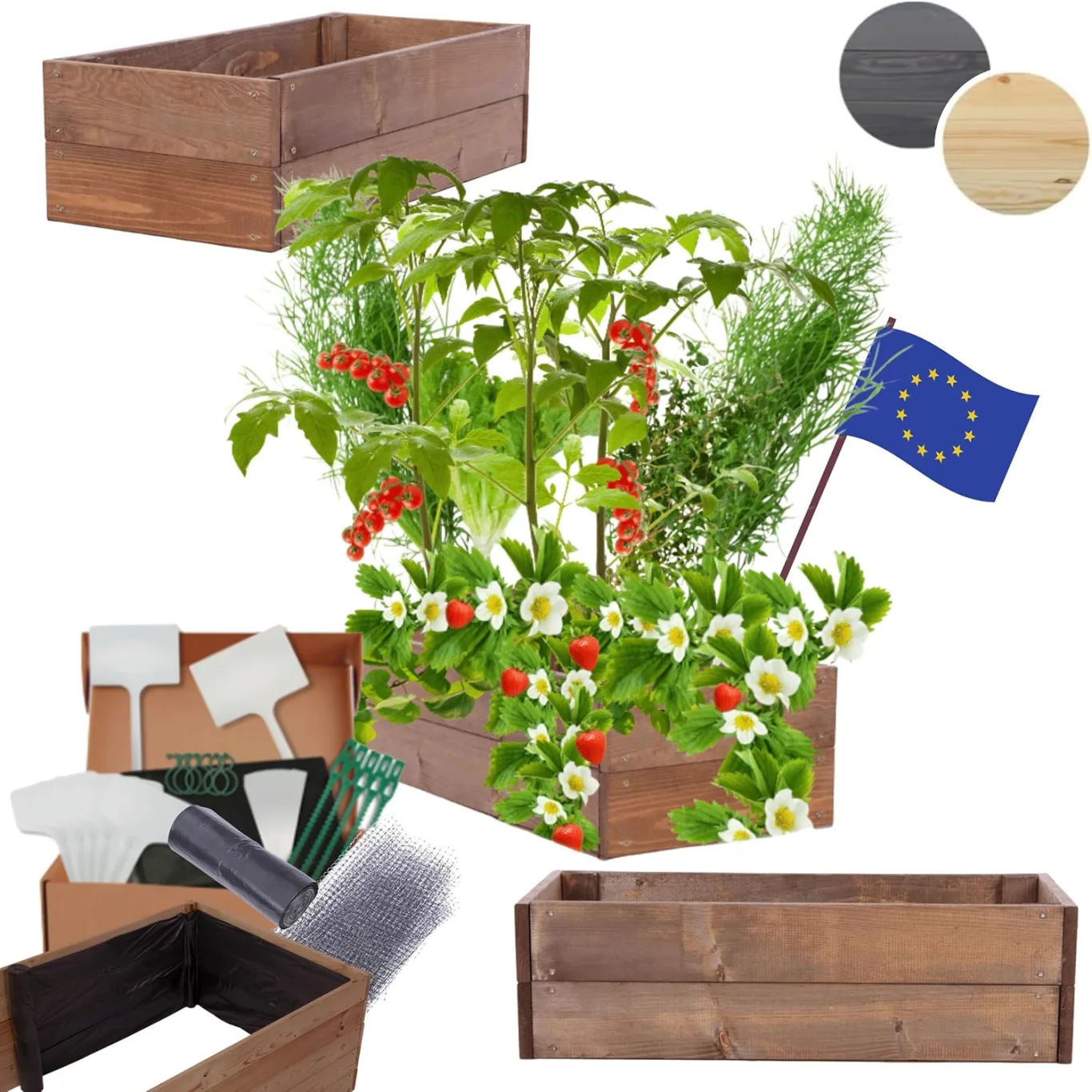 Hochbeet Holz, Kräuterbeet, Gartenbeet, Pflanzkasten, Blumenbeet, für Garten und Terrasse, Kiefernholz, Massivholz, Naturholz, Gemüsegarten, Abmessungen 18x63x30 cm, Farbe: Braun - Bild 1