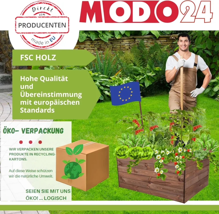 Hochbeet Holz, Kräuterbeet, Gartenbeet, Pflanzkasten, Blumenbeet, für Garten und Terrasse, Kiefernholz, Massivholz, Naturholz, Gemüsegarten, Abmessungen 18x63x30 cm, Farbe: Braun – Bild 8