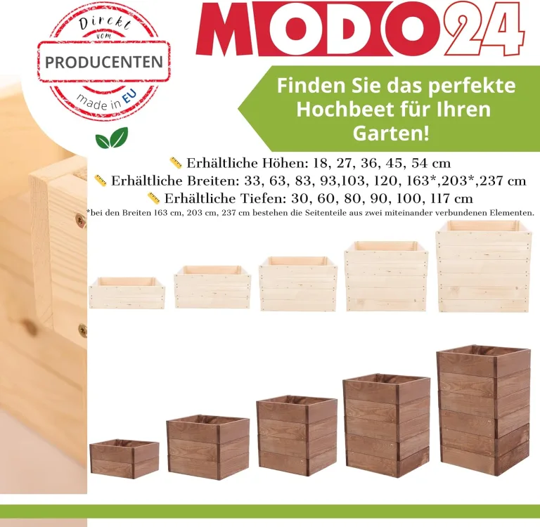 Hochbeet Holz, Kräuterbeet, Gartenbeet, Pflanzkasten, Blumenbeet, für Garten und Terrasse, Kiefernholz, Massivholz, Naturholz, Gemüsegarten, Abmessungen 18x63x30 cm, Farbe: Braun – Bild 2