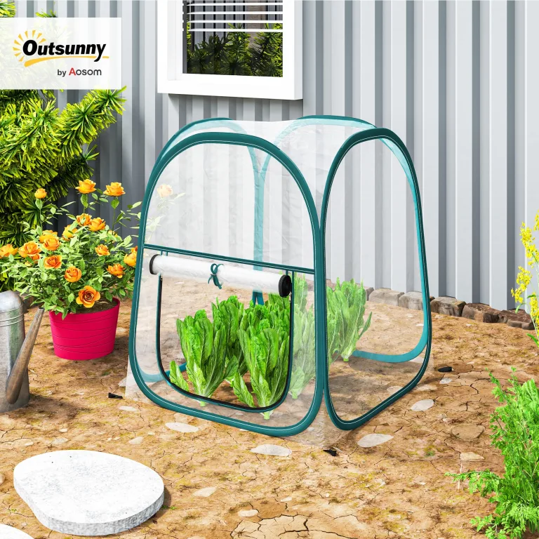 Outsunny Mini-Gewächshaus, Mini-Gewächshaus aus PVC, transparent, Überwinterungszelt für drinnen oder draußen, für Gemüse, Pflanzen, Blumen, 70 x 70 x 80 cm – Bild 2