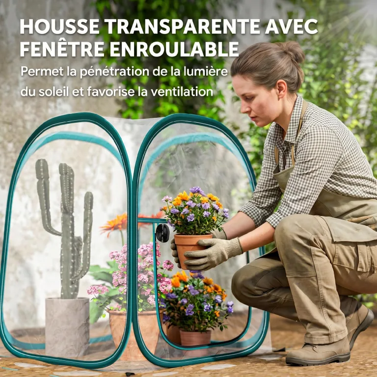 Outsunny Mini-Gewächshaus, Mini-Gewächshaus aus PVC, transparent, Überwinterungszelt für drinnen oder draußen, für Gemüse, Pflanzen, Blumen, 70 x 70 x 80 cm – Bild 4
