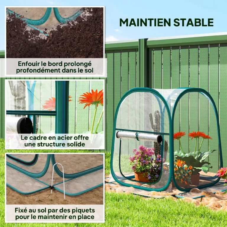 Outsunny Mini-Gewächshaus, Mini-Gewächshaus aus PVC, transparent, Überwinterungszelt für drinnen oder draußen, für Gemüse, Pflanzen, Blumen, 70 x 70 x 80 cm – Bild 5