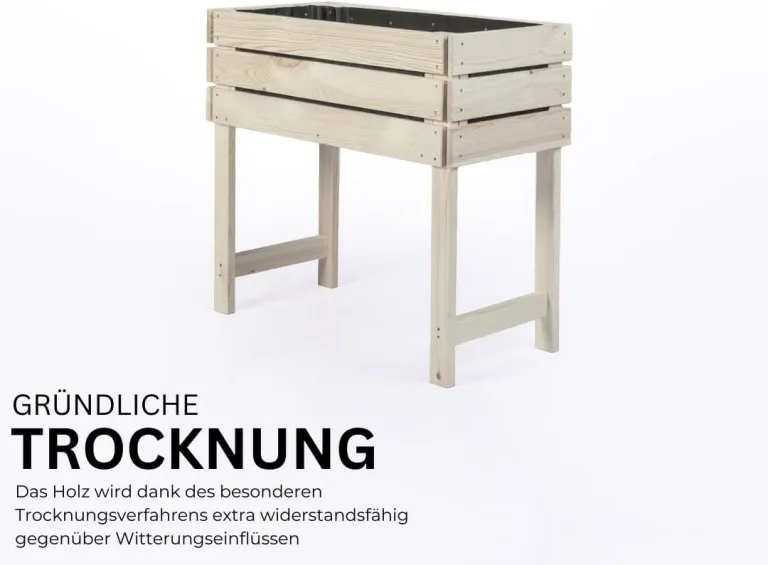 Hochbeet auf Stelzen STELZO M 85x40x75 (BxTxH) - Erhöhtes Blumenbeet aus Holz für Innen- & Außenbereich - Kräuterbeet aus natürlicher Kiefer für Garten, Balkon und Terrasse, 100% Nachhaltig – Bild 5