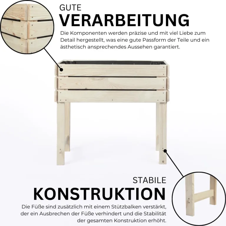 Hochbeet auf Stelzen STELZO M 85x40x75 (BxTxH) - Erhöhtes Blumenbeet aus Holz für Innen- & Außenbereich - Kräuterbeet aus natürlicher Kiefer für Garten, Balkon und Terrasse, 100% Nachhaltig – Bild 4