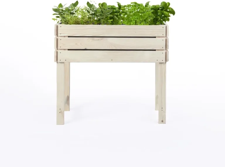 Hochbeet auf Stelzen STELZO M 85x40x75 (BxTxH) - Erhöhtes Blumenbeet aus Holz für Innen- & Außenbereich - Kräuterbeet aus natürlicher Kiefer für Garten, Balkon und Terrasse, 100% Nachhaltig – Bild 1