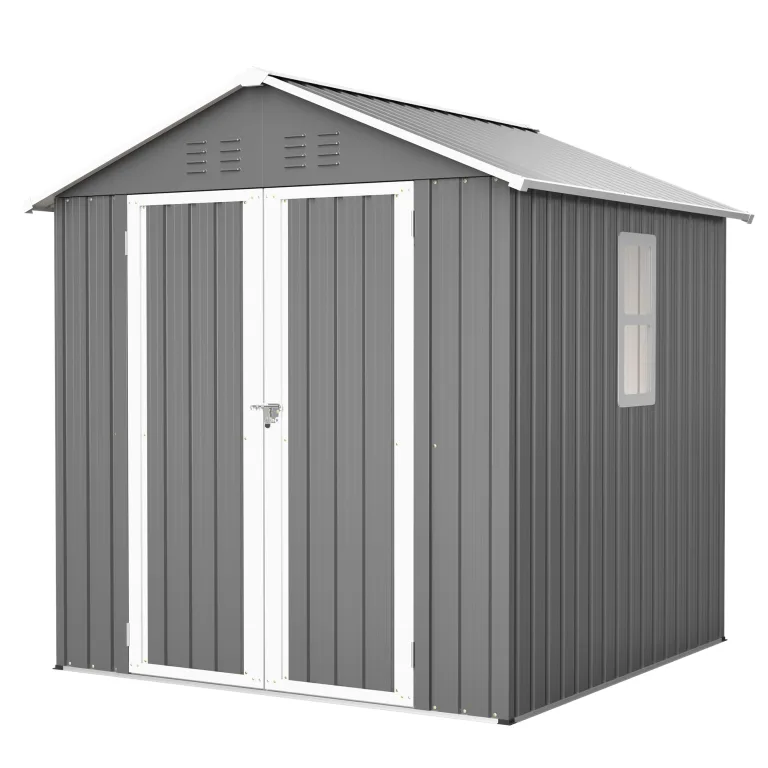 Thanaddo Metall Gerätehaus Gartenhaus 185x182x191cm, Geräteschuppen mit Fenster & Satteldach, wetterfest Gartenschuppen Inkl. Metallfundament (ohne Boden) für Outdoor Garten Terrasse, Grau – Bild 1