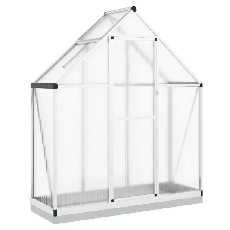 Gewächshaus mit Fundamentrahmen Silbern 169x58x202cm Aluminimum Frühbeet Pflanzenhaus mit Dachrinnensystem Flügeltür Treibhaus für Pflanzen – Bild 1