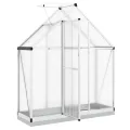 Gewächshaus mit Fundamentrahmen Silbern 169x58x202cm Aluminimum Frühbeet Pflanzenhaus mit Dachrinnensystem Flügeltür Treibhaus für Pflanzen - Thumbnail 4