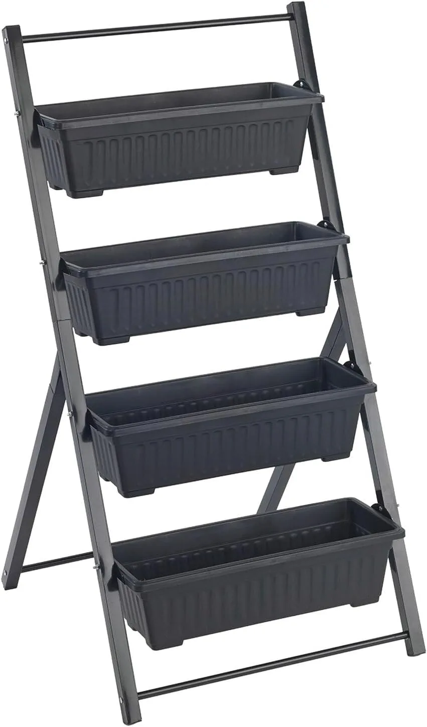 Maximex Vertikales Hochbeet 4 Etagen, mit 4 Pflanzkästen, wetterbeständig, verstellbare Neigung, Drainage, für Balkon und Terrasse, 56,5 x 108 x 62 cm, Metall/Kunststoff