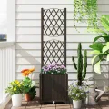 GOPLUS Blumenkasten mit Rankgitter, Hochbeet mit Spalier für Kletterpflanzen & Topfpflanzen, Tiefes Pflanzbeet mit Drainagelöchern für Balkon, Hinterhof & Garten (Braun,40 x 40 x 140 cm) - Thumbnail 5
