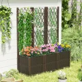 GOPLUS Blumenkasten mit Rankgitter, Hochbeet mit Spalier für Kletterpflanzen & Topfpflanzen, Tiefes Pflanzbeet mit Drainagelöchern für Balkon, Hinterhof & Garten (Braun,40 x 40 x 140 cm) - Thumbnail 6