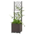 GOPLUS Blumenkasten mit Rankgitter, Hochbeet mit Spalier für Kletterpflanzen & Topfpflanzen, Tiefes Pflanzbeet mit Drainagelöchern für Balkon, Hinterhof & Garten (Braun,40 x 40 x 140 cm) - Thumbnail 1