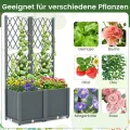 GOPLUS Blumenkasten mit Rankgitter, Hochbeet mit Spalier für Kletterpflanzen & Topfpflanzen, Tiefes Pflanzbeet mit Drainagelöchern für Balkon, Hinterhof & Garten (Grau,80 x 40 x 140 cm) - Thumbnail 2