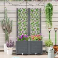 GOPLUS Blumenkasten mit Rankgitter, Hochbeet mit Spalier für Kletterpflanzen & Topfpflanzen, Tiefes Pflanzbeet mit Drainagelöchern für Balkon, Hinterhof & Garten (Grau,80 x 40 x 140 cm) - Thumbnail 5