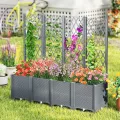 GOPLUS Blumenkasten mit Rankgitter, Hochbeet mit Spalier für Kletterpflanzen & Topfpflanzen, Tiefes Pflanzbeet mit Drainagelöchern für Balkon, Hinterhof & Garten (Grau,80 x 40 x 140 cm) - Thumbnail 6
