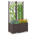 GOPLUS Blumenkasten mit Rankgitter, Hochbeet mit Spalier für Kletterpflanzen & Topfpflanzen, Tiefes Pflanzbeet mit Drainagelöchern für Balkon, Hinterhof & Garten (Grau,80 x 40 x 140 cm) - Thumbnail 10