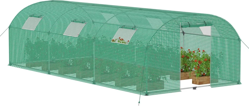 Gewächshaus Foliengewächshaus 3x6 m Folientunnel Tomatengewächshaus Tomatenhaus 18 m² mit 6 Fenster Treibhaus Tomatendach Gartengewächshäuser für Anzucht & Pflanzenzucht