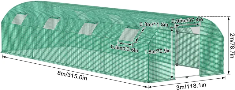 Gewächshaus Foliengewächshaus 3x8 m Folientunnel Tomatengewächshaus Tomatenhaus 24 m² mit 8 Fenster Treibhaus Tomatendach Gartengewächshäuser für Anzucht & Pflanzenzucht – Bild 2
