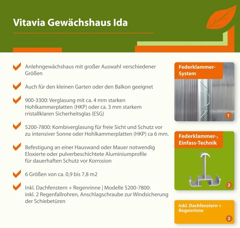 Vitavia Anlehn-Gewächshaus Ida 5200", smaragd grün, 5,2 m², 6 mm HKP | Wetterfestes & stabiles Wand-Gewächshaus zur Pflanzenanzucht | Ideales Treibhaus für Gemüse, Kräuter & Blumen – Bild 4