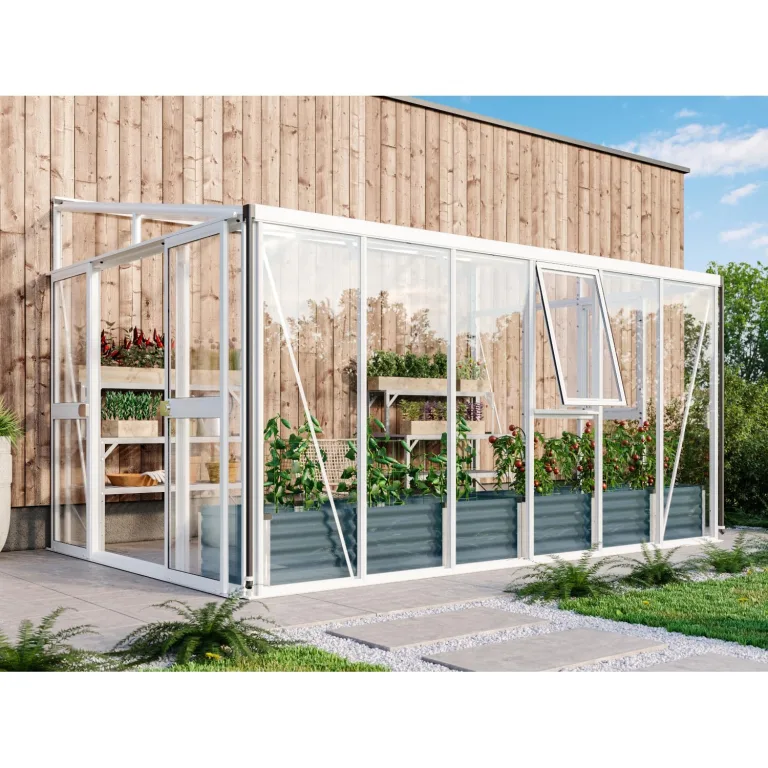 Vitavia Anlehn-Gewächshaus Helena 11900", weiß, 11,9 m², 3 mm ESG, 10 mm HKP | Wetterfestes & stabiles Wand-Gewächshaus zur Pflanzenanzucht | Ideales Treibhaus für Gemüse, Kräuter & Blumen – Bild 1
