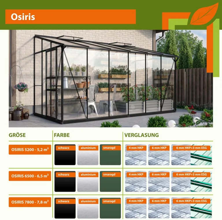 Vitavia Anlehn-Gewächshaus Osiris 7800", smaragd, 7,8 m², 4 mm HKP | Wetterfestes & stabiles Wand-Gewächshaus zur Pflanzenanzucht | Ideales Treibhaus für Gemüse, Kräuter & Blumen – Bild 3