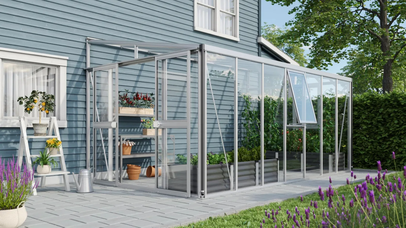 Vitavia Anlehn-Gewächshaus Athena 11900", Aluminium, 11,9 m², 3 mm ESG, 10 mm HKP | Wetterfestes & stabiles Wand-Gewächshaus zur Pflanzenanzucht | Ideales Treibhaus für Gemüse, Kräuter & Blumen - Bild 1