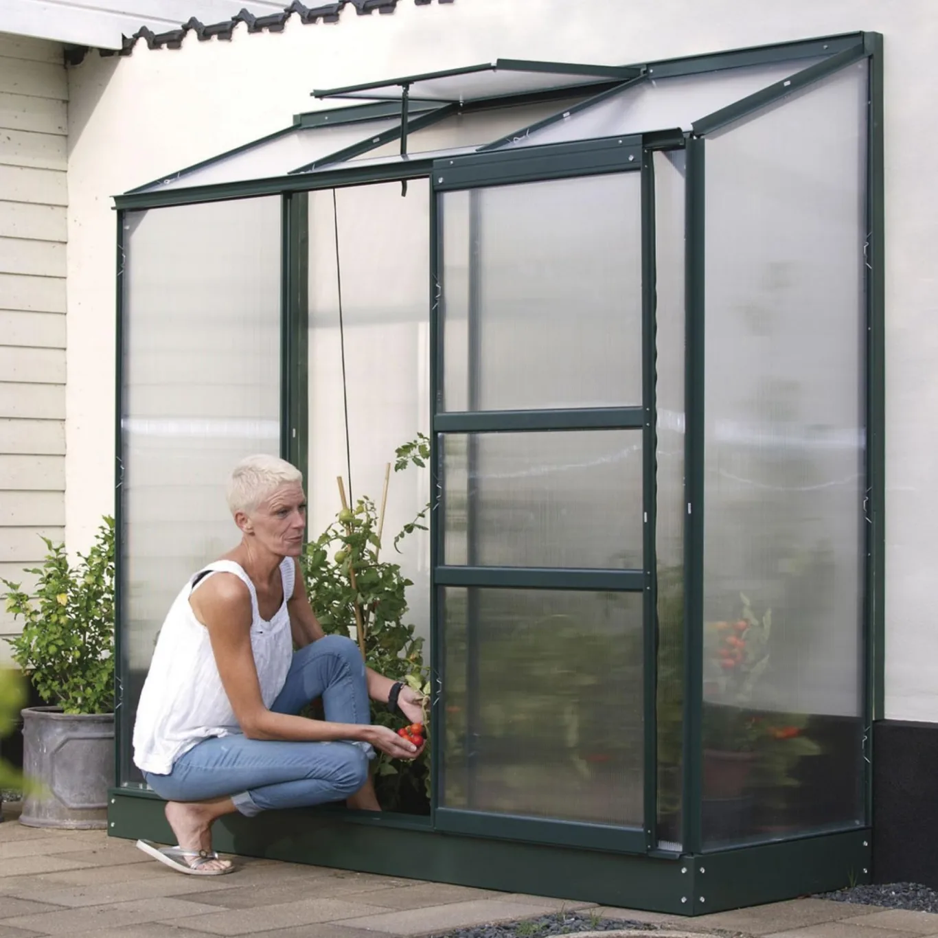 Vitavia Anlehn-Gewächshaus Ida 1300", smaragd grün, 1,3 m², 4 mm HKP | Wetterfestes & stabiles Wand-Gewächshaus zur Pflanzenanzucht | Ideales Treibhaus für Gemüse, Kräuter & Blumen - Bild 1