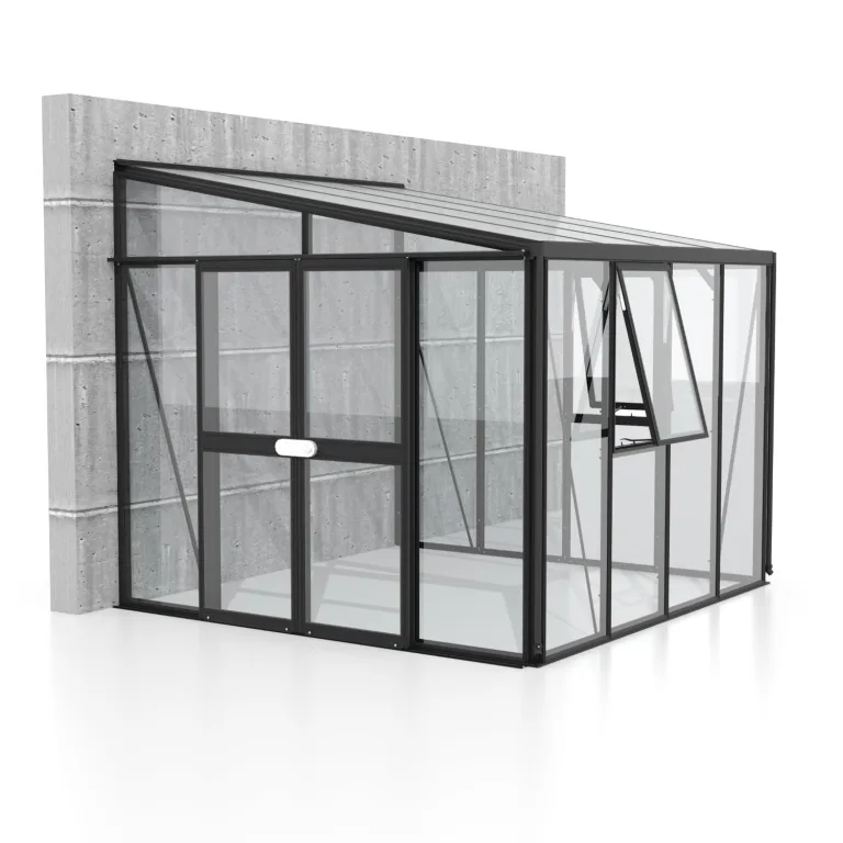 Vitavia Anlehn-Gewächshaus Helena 7000", schwarz, 7,0 m², 3 mm ESG, 10 mm HKP | Wetterfestes & stabiles Wand-Gewächshaus zur Pflanzenanzucht | Ideales Treibhaus für Gemüse, Kräuter & Blumen – Bild 2