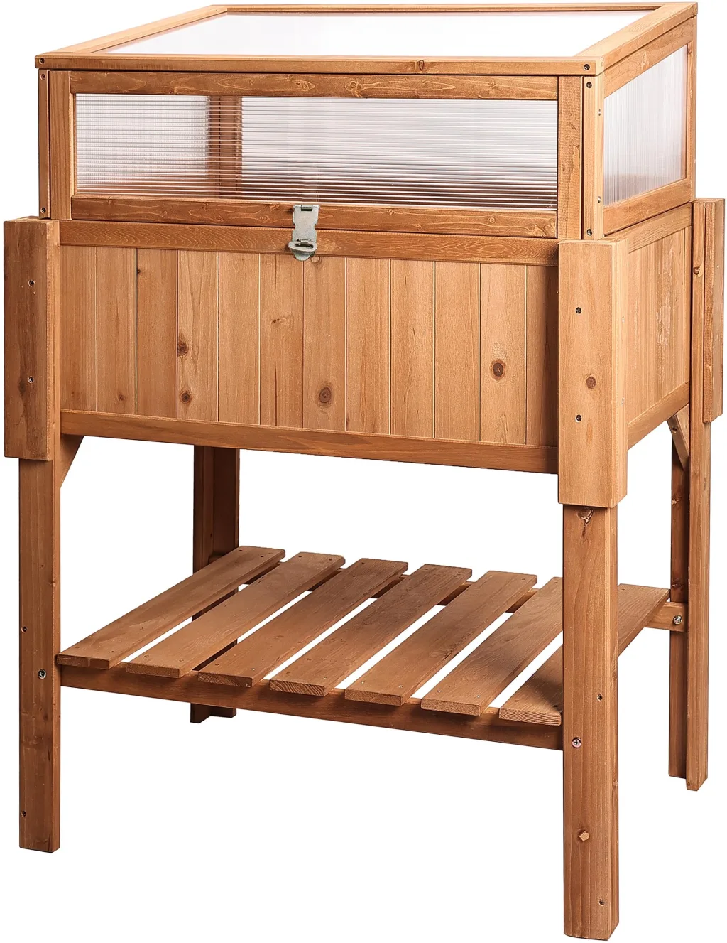 needs&wants® Großes Hochbeet mit Frühbeet-Aufsatz Abdeckung aus Holz für Garten Balkon, Pflanzbeet mit Gewächshaus Frühbeetkasten mit Deckel Dach Haube Ablage Pflanzkasten, 90 x 57 x 112,5 cm, braun