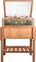 needs&wants® Großes Hochbeet mit Frühbeet-Aufsatz Abdeckung aus Holz für Garten Balkon, Pflanzbeet mit Gewächshaus Frühbeetkasten mit Deckel Dach Haube Ablage Pflanzkasten, 90 x 57 x 112,5 cm, braun - Thumbnail 10