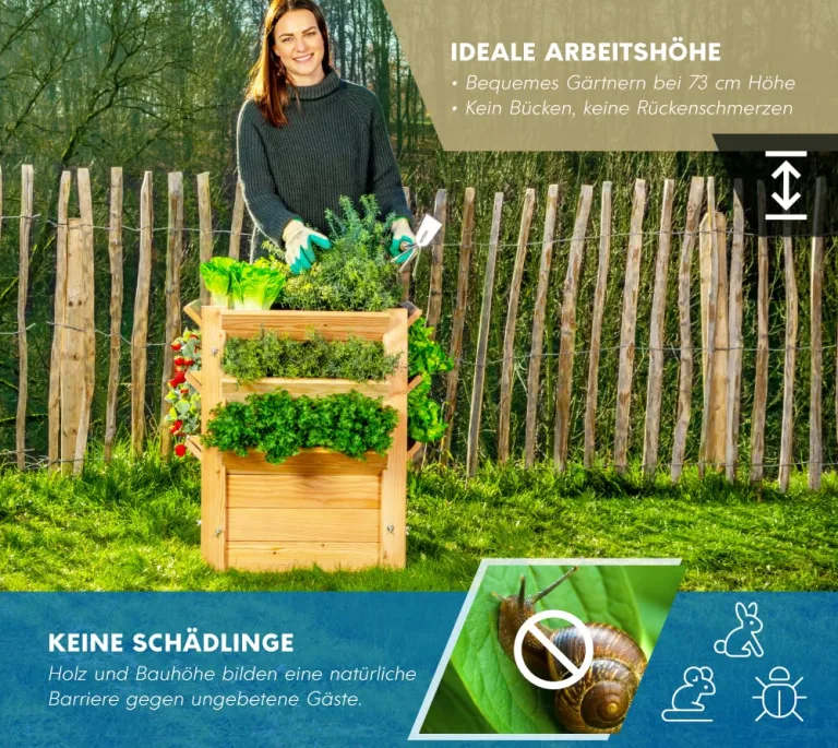 WESTMANN Premium Hochbeet aus Lärchenholz mit Aussaatkalender | Natur | 66x66x73 cm | Kräuterbeet | Holzhochbeet zum Bepflanzen von Gemüse & Kräutern – Bild 4